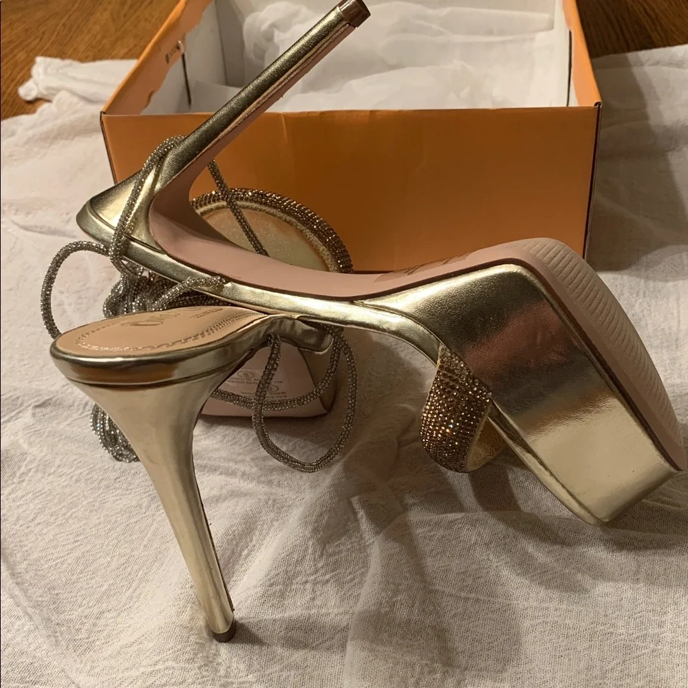 Chase & Chloe Gold Rhinestone Platform Ankle-Tie High Heel Sandal Sz 8 & 8.5 NEW - Picture 8 of 9
